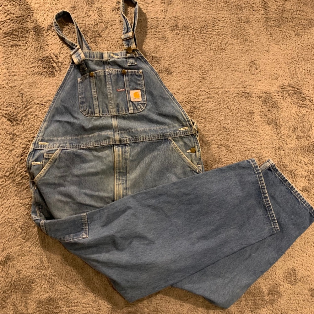 Carhartt Mens Vintage Denim Bib Overalls Blue Carpenter Workwear 42x29